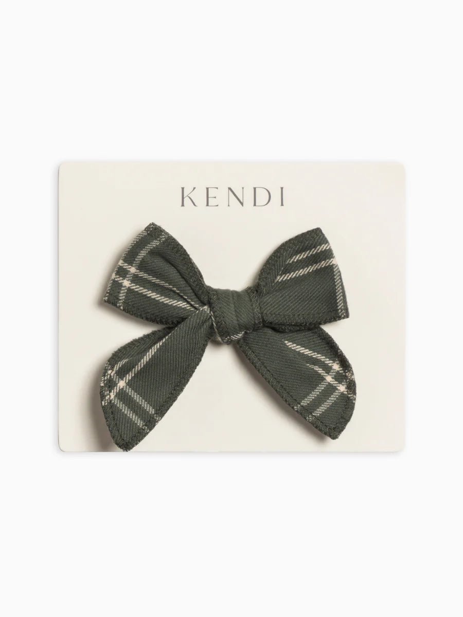 Flannel Bow Hair Clip in Pine Plaid - Kendi Hair Accessory sold by Rosebud & Jo