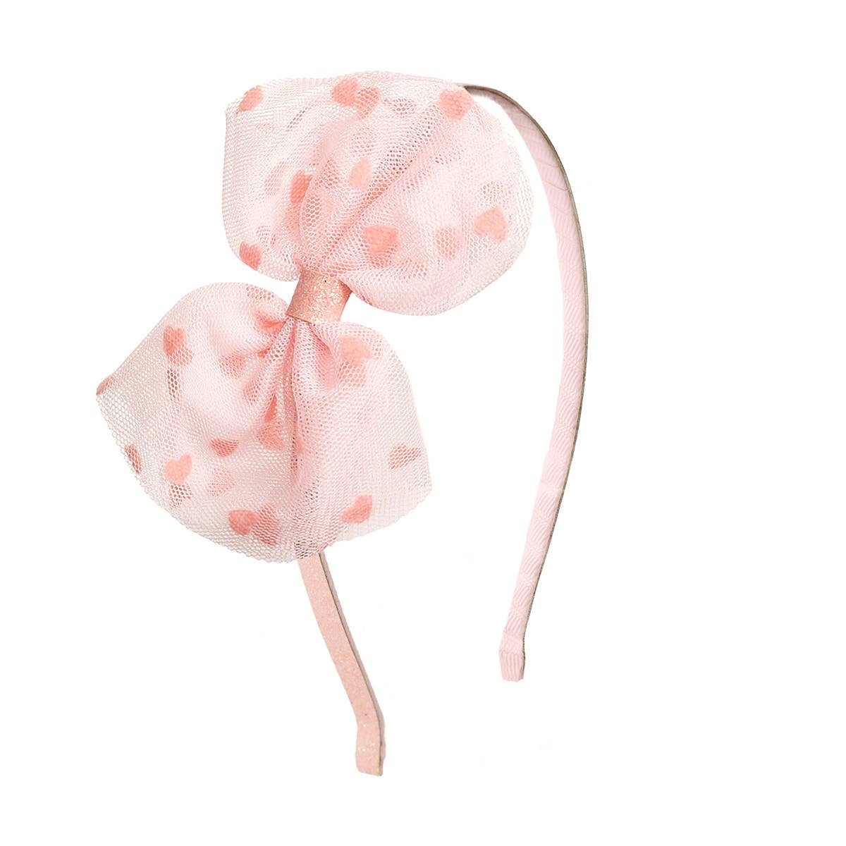 Flocked Heart Valentine's Day Tulle Bow Headband - Sweet Wink Hair Accessory sold by Rosebud & Jo