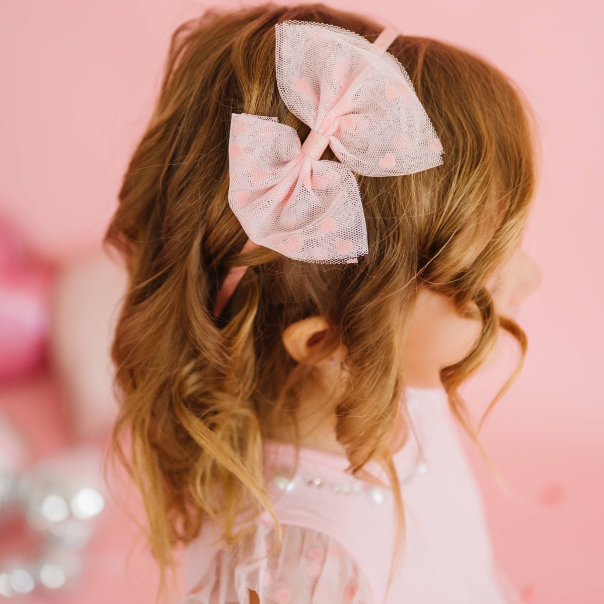 Flocked Heart Valentine's Day Tulle Bow Headband - Sweet Wink Hair Accessory sold by Rosebud & Jo