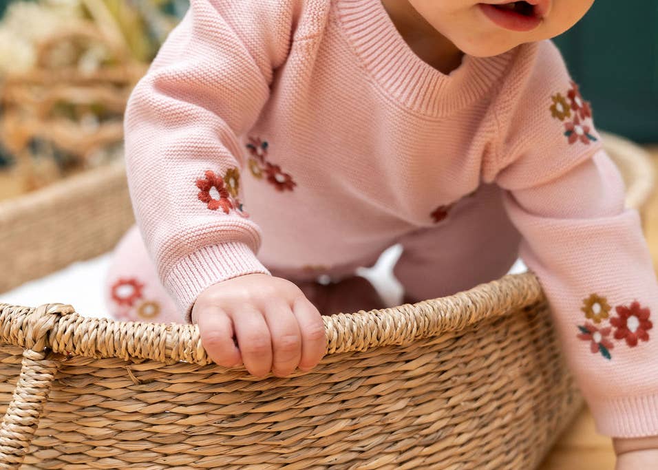 Floral Pink Organic Knit Jumpsuit - Viverano Organics Baby & Toddler Clothing sold by Rosebud & Jo
