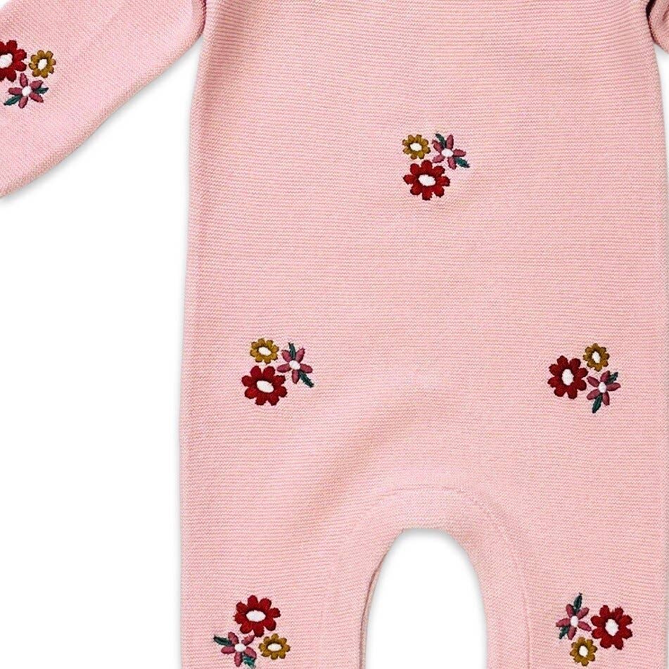 Floral Pink Organic Knit Jumpsuit - Viverano Organics Baby & Toddler Clothing sold by Rosebud & Jo