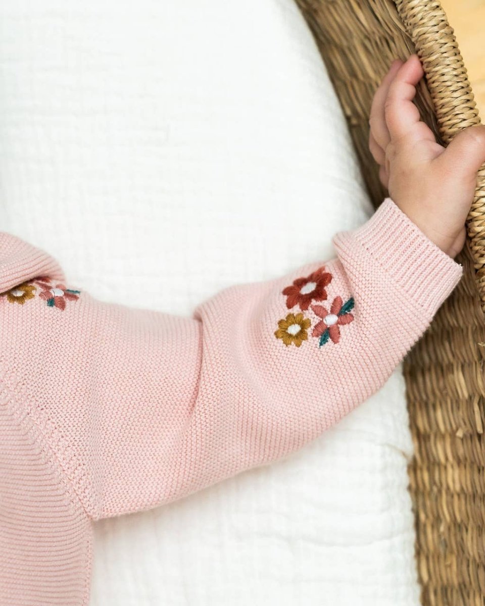 Floral Pink Organic Knit Jumpsuit - Viverano Organics Baby & Toddler Clothing sold by Rosebud & Jo