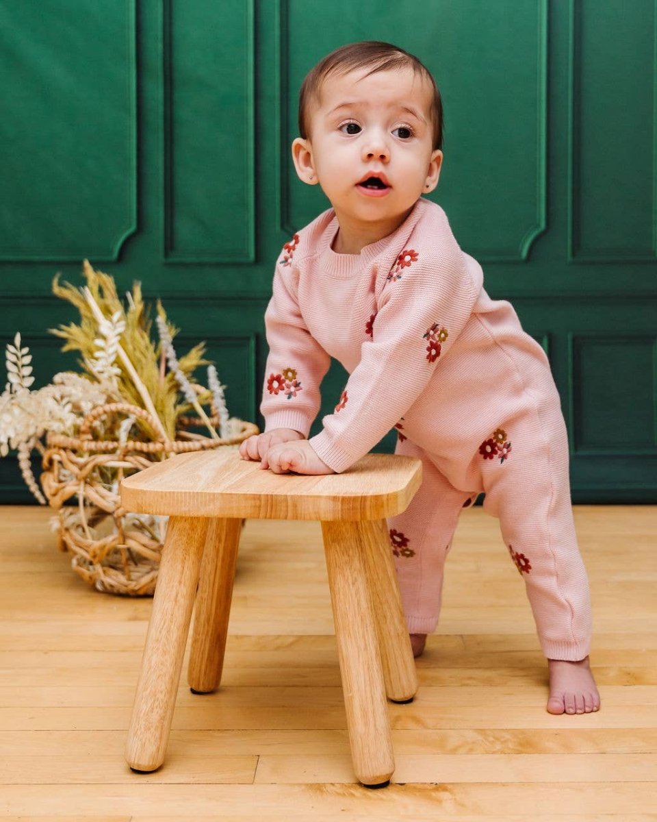 Floral Pink Organic Knit Jumpsuit - Viverano Organics Baby & Toddler Clothing sold by Rosebud & Jo