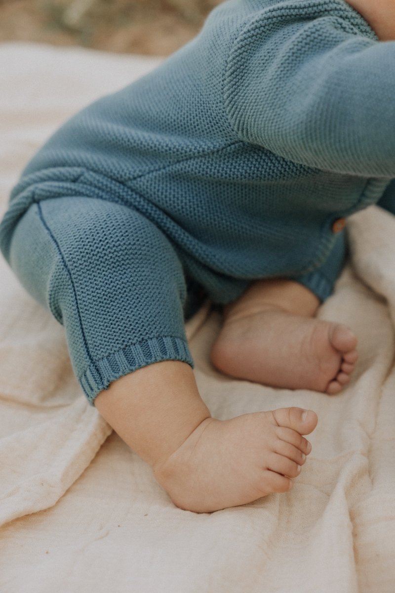 Garter Stitch Romper in Bluestone - Dear Hayden Baby & Toddler Clothing sold by Rosebud & Jo