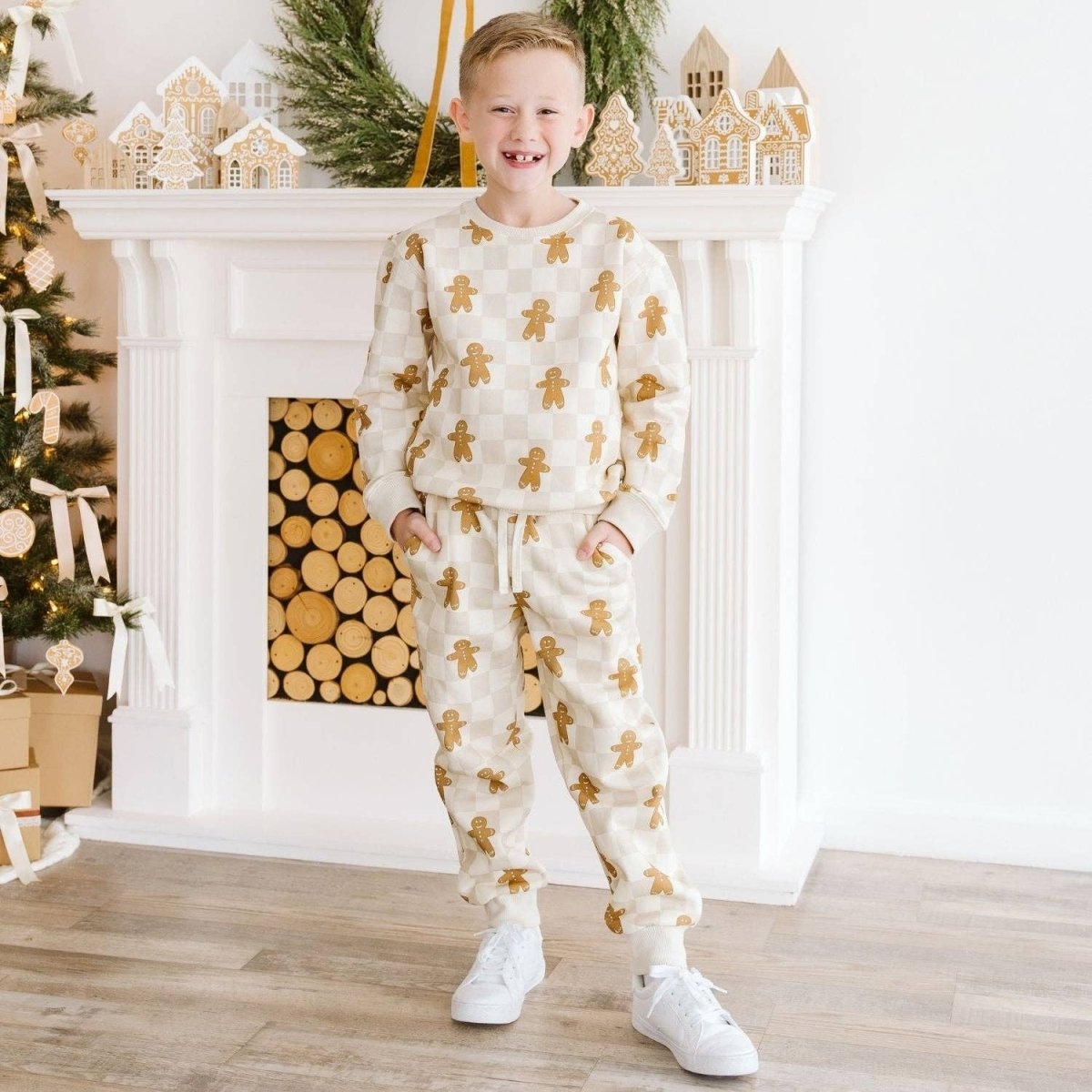 Gingerbread Christmas Checkered Sweatshirt - Sweet Wink Tops sold by Rosebud & Jo