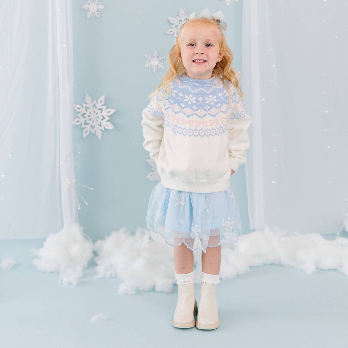 Glitter Snowflake Bow Clip - Sweet Wink Hair Accessories sold by Rosebud & Jo