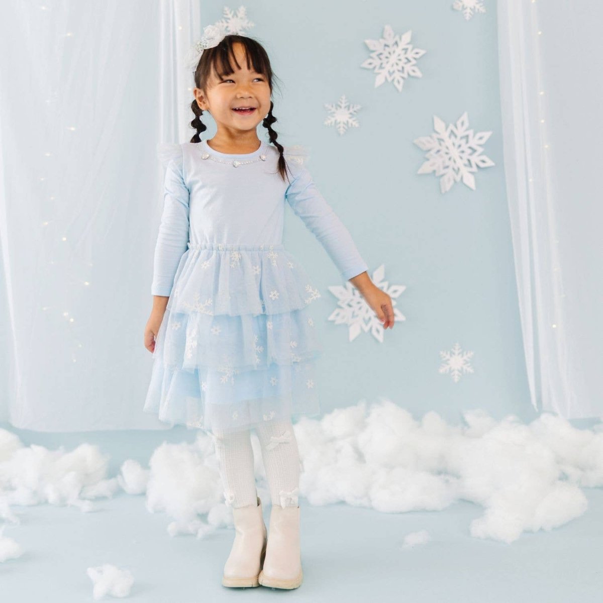 Glitter Snowflake Long Sleeve Tutu Dress - Sweet Wink Dresses sold by Rosebud & Jo