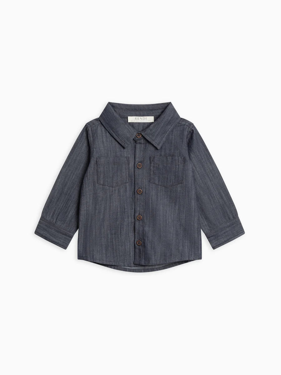 Hayes Chambray Long Sleeve Collared Shirt - Kendi Baby & Toddler Clothing sold by Rosebud & Jo