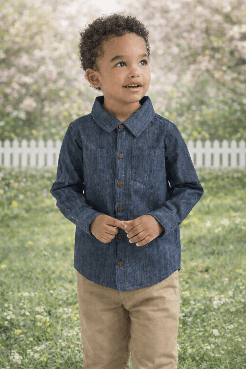 Hayes Chambray Long Sleeve Collared Shirt - Kendi Tops sold by Rosebud & Jo