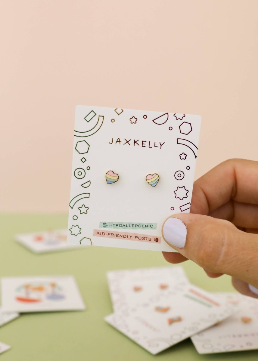 Heart Enamel Flat Back Kids Earrings - JaxKelly Jewelry sold by Rosebud & Jo