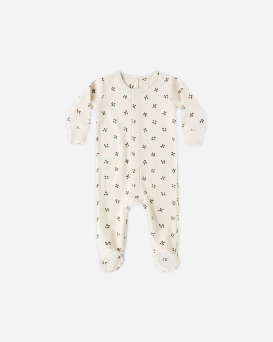 Hidden Snap Footie in Holly Berry and Forest - Quincy Mae Baby & Toddler Clothing sold by Rosebud & Jo