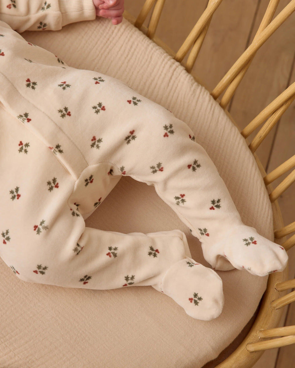 Hidden Snap Footie in Holly Berry and Forest - Quincy Mae Baby & Toddler Clothing sold by Rosebud & Jo