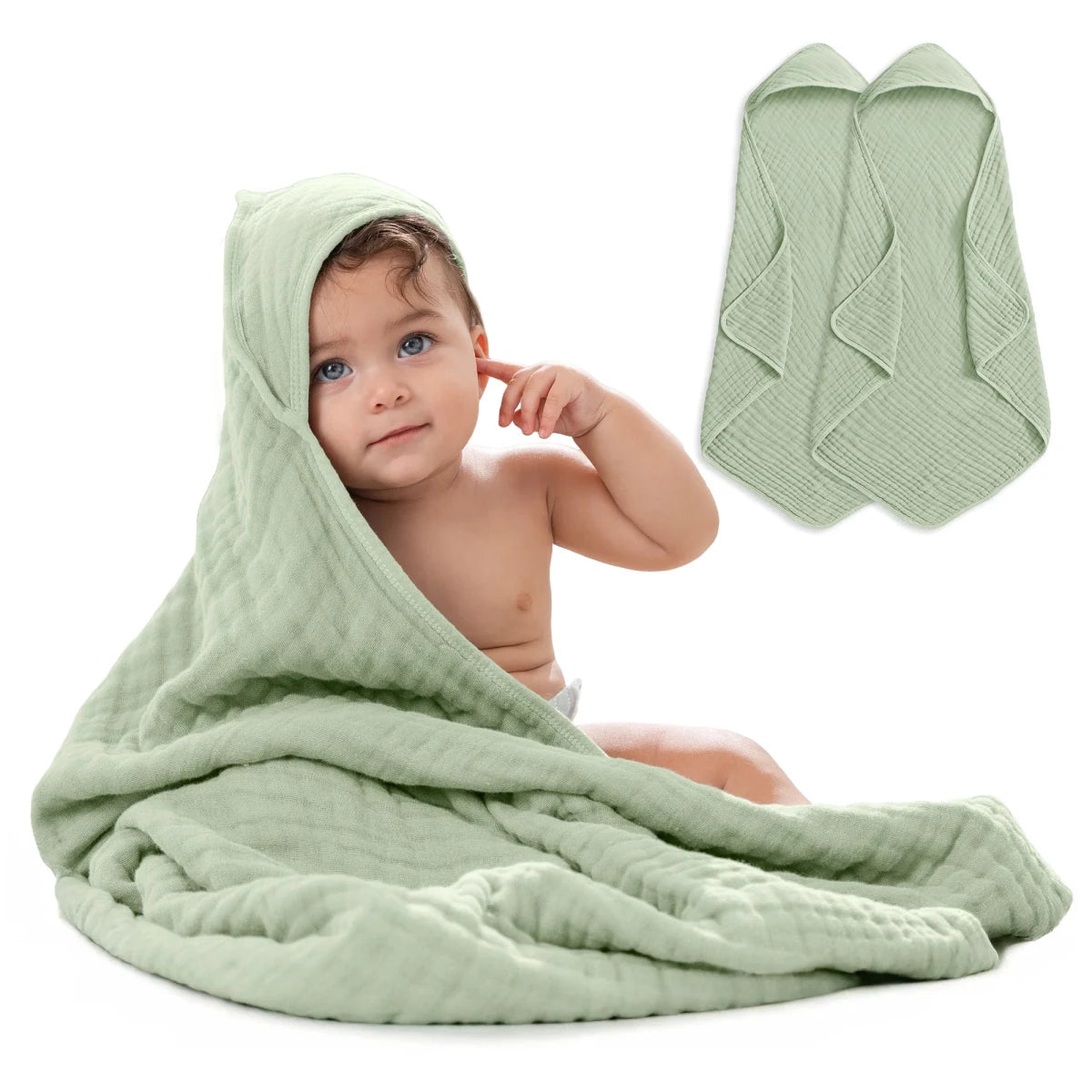 Hooded Towels in Sage - 2 Pack - Comfy Cubs Bath & Care sold by Rosebud & Jo