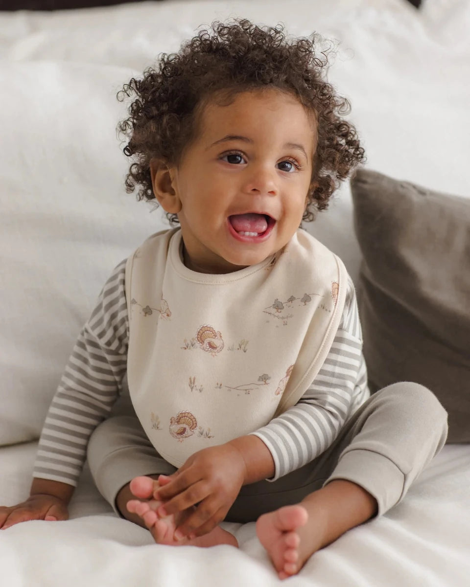 Jersey Snap Bib, 2 Pack, Laurel Stripe & Turkey Print - Quincy Mae Feeding sold by Rosebud & Jo
