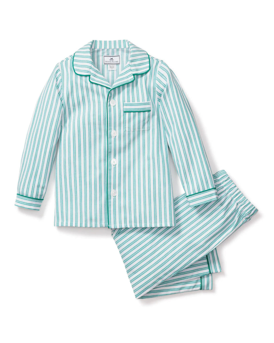 Kid's Twill Pajama Set in Emerald Ticking - Petite Plum Baby & Toddler Clothing sold by Rosebud & Jo