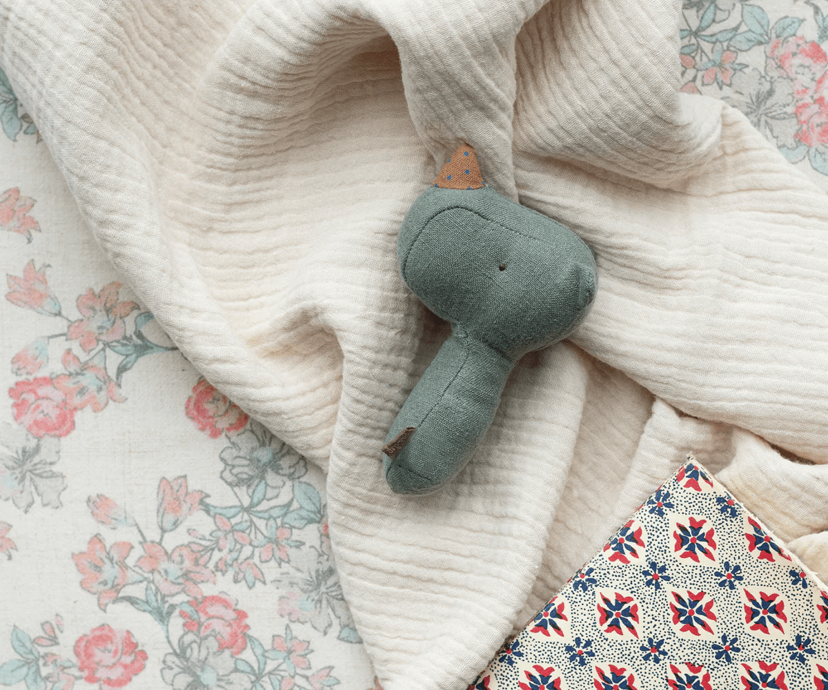 Lullaby Friends Rattle Rhino in Pine - Maileg Toys sold by Rosebud & Jo