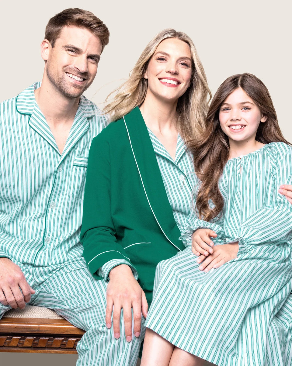 Men's Twill Pajama Set in Emerald Ticking - Petite Plume Men's Clothing sold by Rosebud & Jo