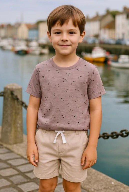 Mousehole Grey Seagulls All Over Printed Tee - Me & Henry Tops sold by Rosebud & Jo