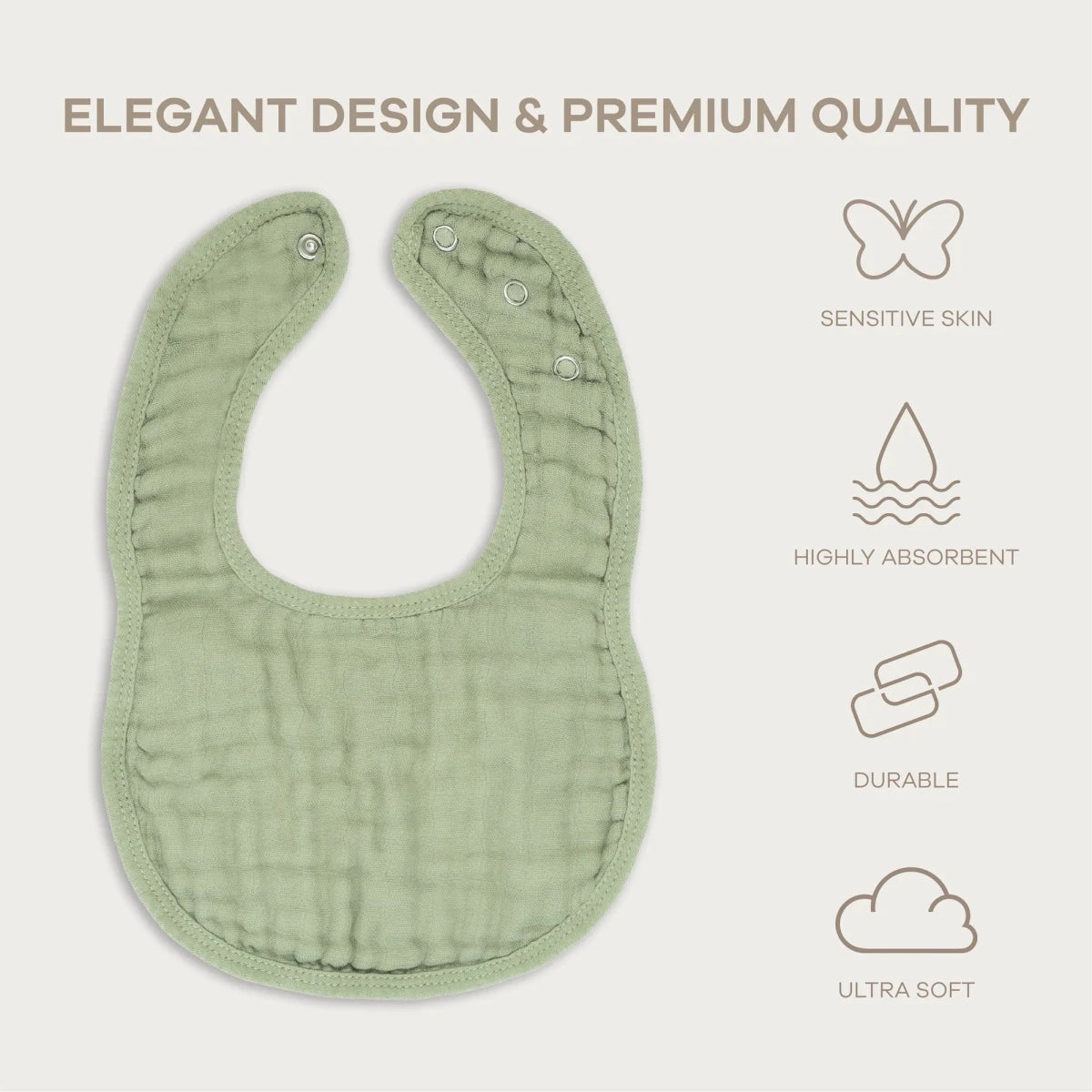 Muslin Bibs in Sage - Pack of 4 - Comfy Cubs Feeding sold by Rosebud & Jo