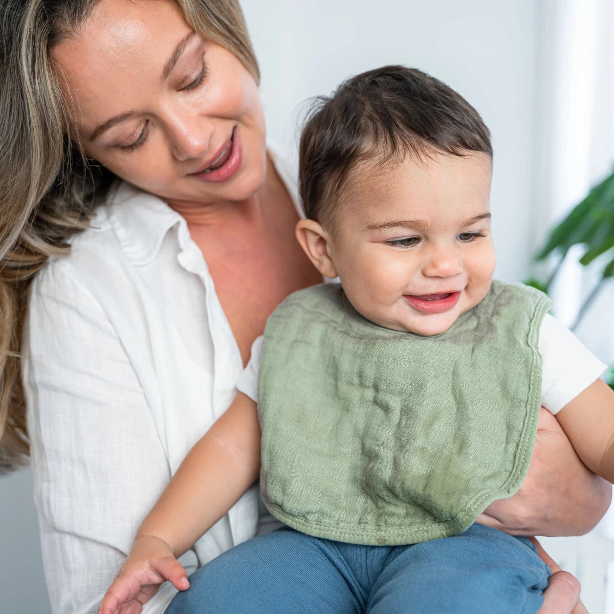 Muslin Bibs in Sage - Pack of 4 - Comfy Cubs Feeding sold by Rosebud & Jo