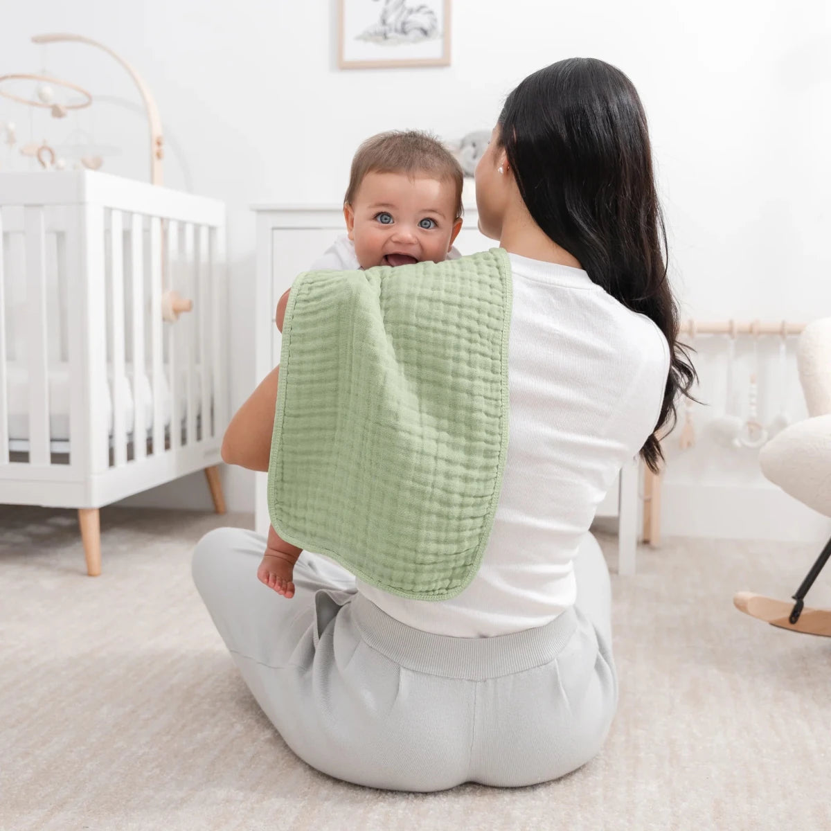 Muslin Burp Cloths in Sage - 6 Pack - Comfy Cubs Feeding sold by Rosebud & Jo