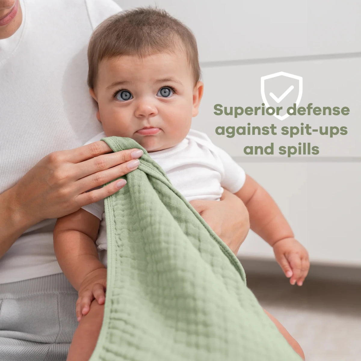 Muslin Burp Cloths in Sage - 6 Pack - Comfy Cubs Feeding sold by Rosebud & Jo