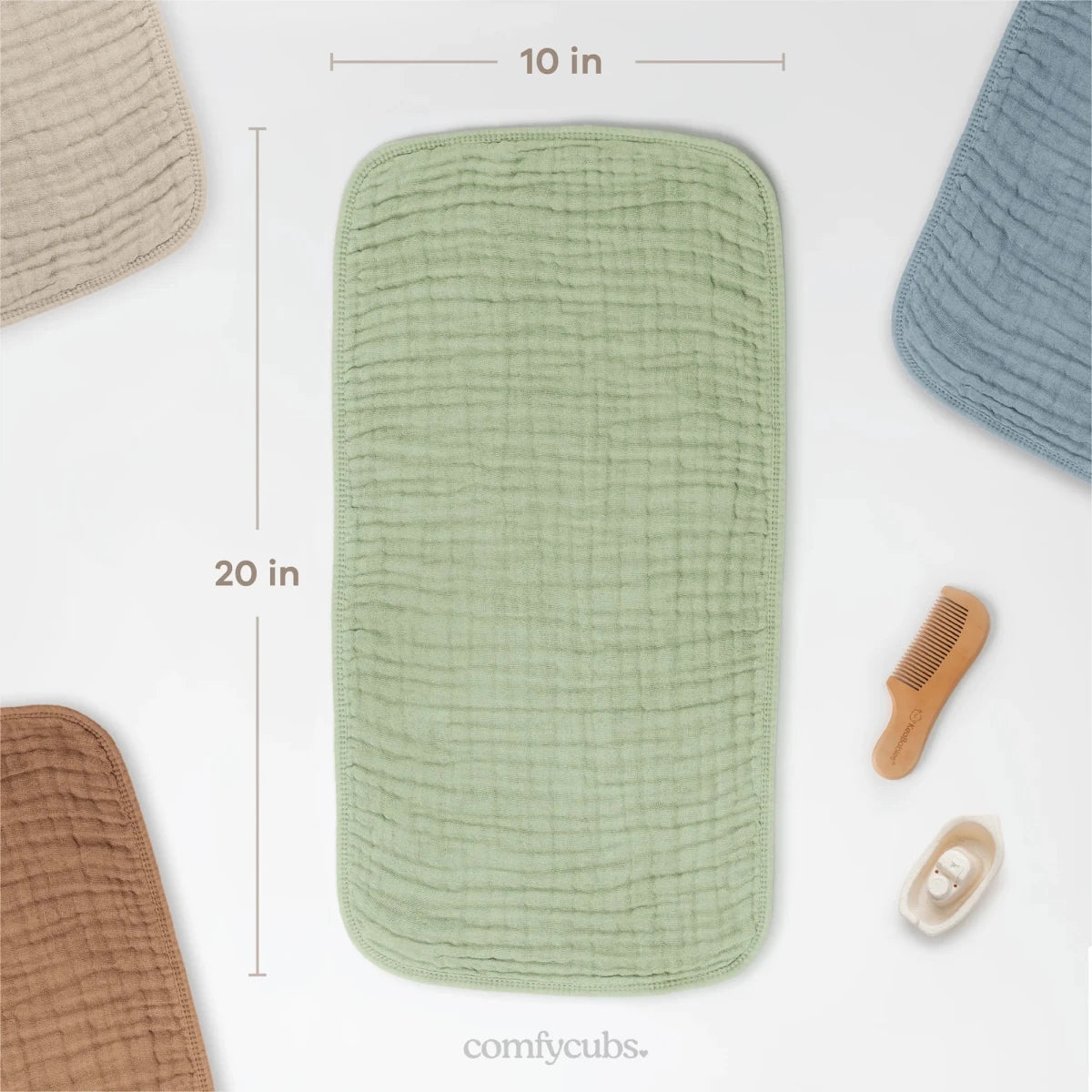 Muslin Burp Cloths in Sage - 6 Pack - Comfy Cubs Feeding sold by Rosebud & Jo