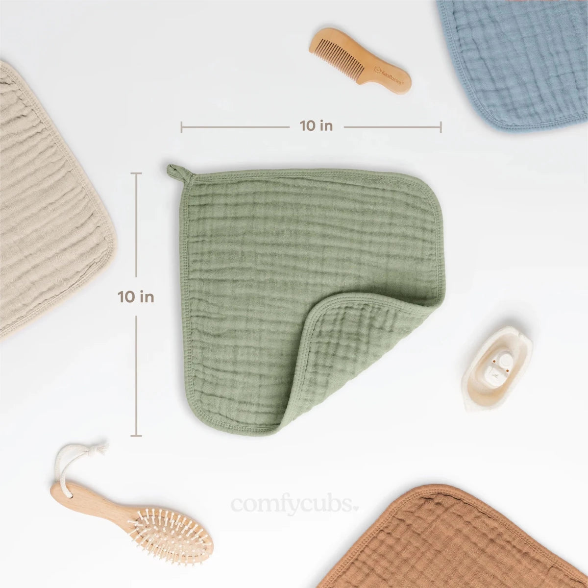 Muslin Washcloths in Sage - Pack of 6 - Comfy Cubs Bath & Care sold by Rosebud & Jo