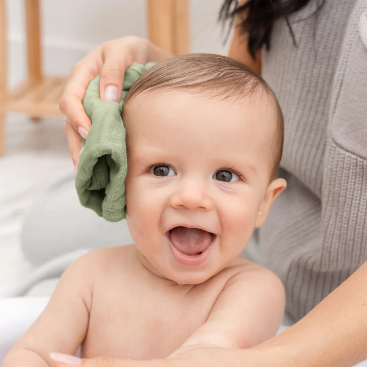 Muslin Washcloths in Sage - Pack of 6 - Comfy Cubs Bath & Care sold by Rosebud & Jo
