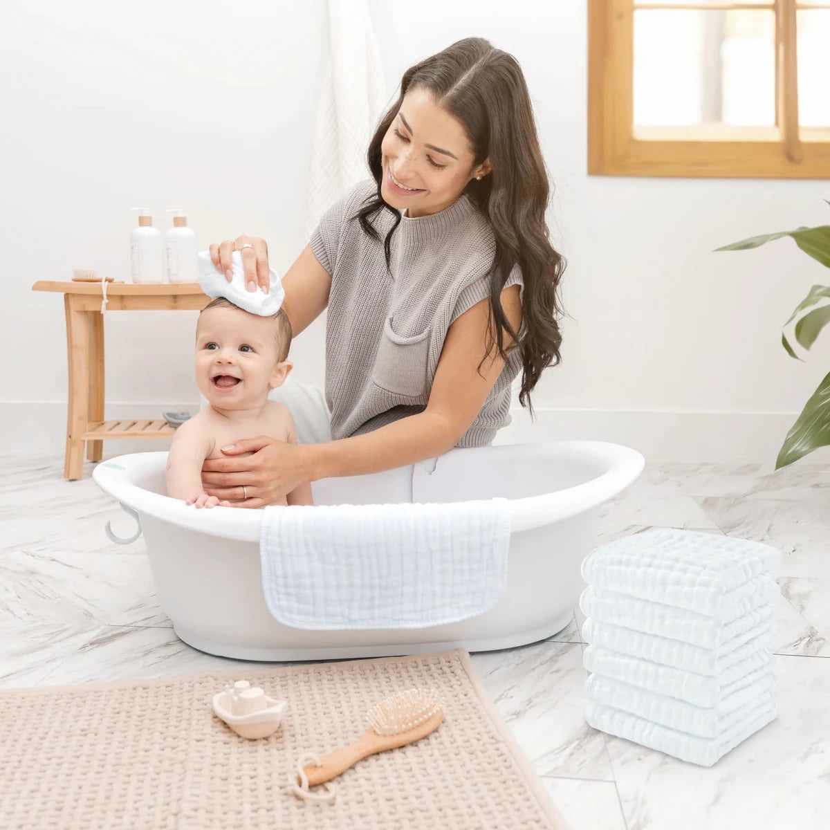 Muslin Washcloths in White - Pack of 6 - Comfy Cubs Bath & Care sold by Rosebud & Jo