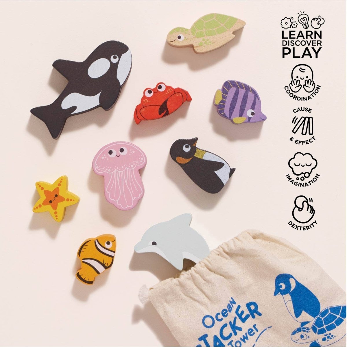 Ocean Life Stacking Animals & Bag - Le Toy Van, Inc. Toys sold by Rosebud & Jo