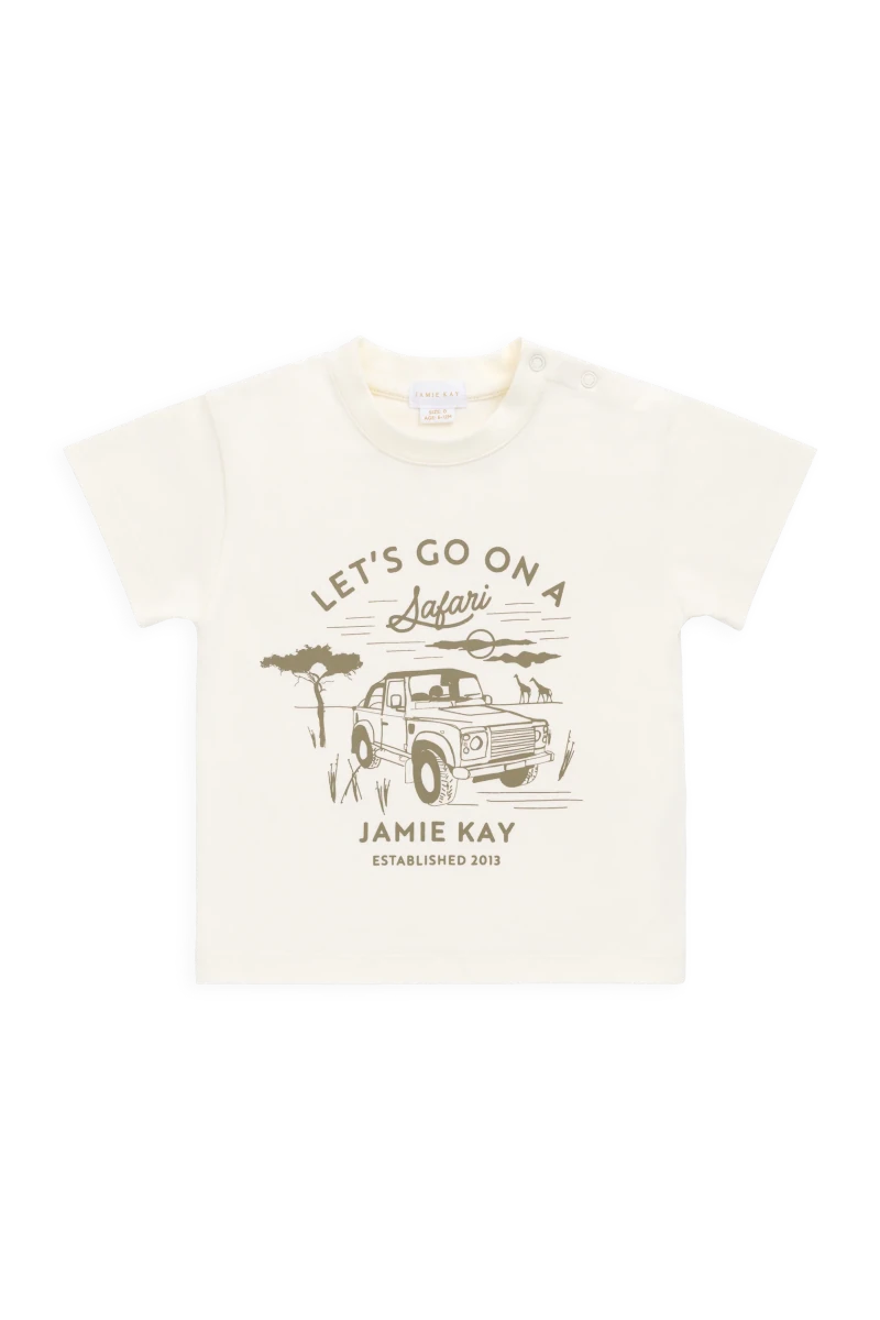 Organic Cotton Bjorn Tee - Parchment Safari Truck - Jamie Kay Tops sold by Rosebud & Jo