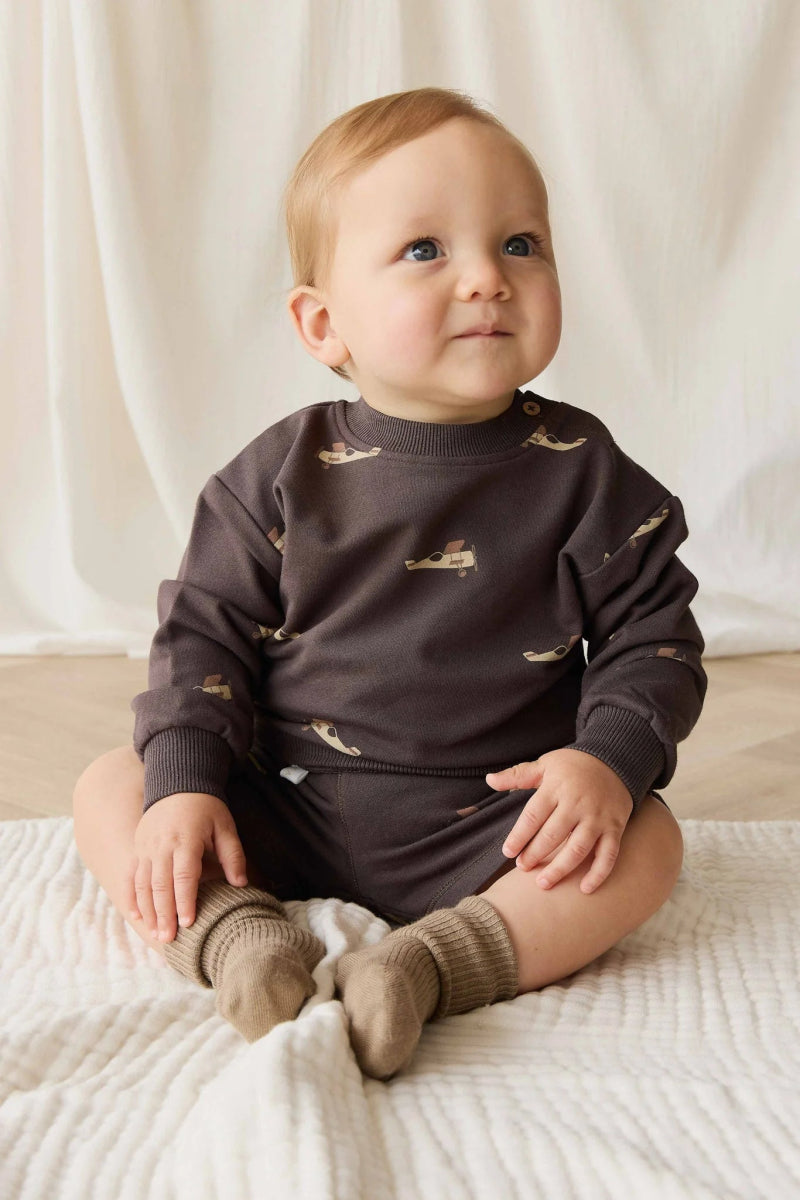 Organic Cotton Peyton Sweatshirt - Pilot Planes Bistre - Jamie Kay Baby & Toddler Clothing sold by Rosebud & Jo