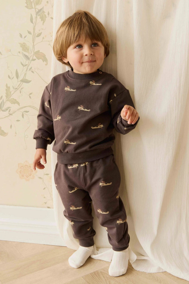 Organic Cotton Peyton Sweatshirt - Pilot Planes Bistre - Jamie Kay Baby & Toddler Clothing sold by Rosebud & Jo
