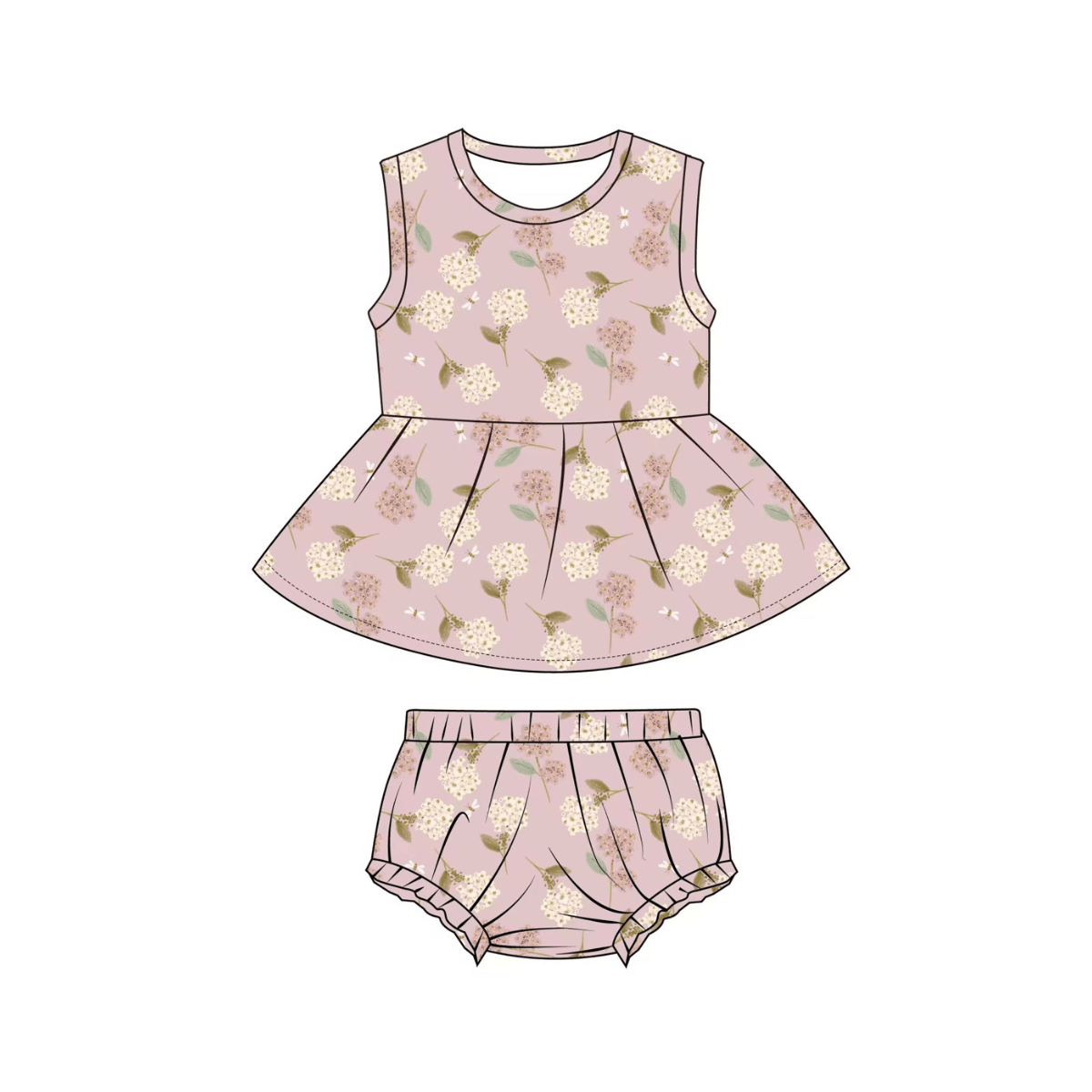 Organic Cotton Sleeveless Peplum Top & Bloomer Set | Hydrangea - Emi Lei Top & Bottom Sets sold by Rosebud & Jo