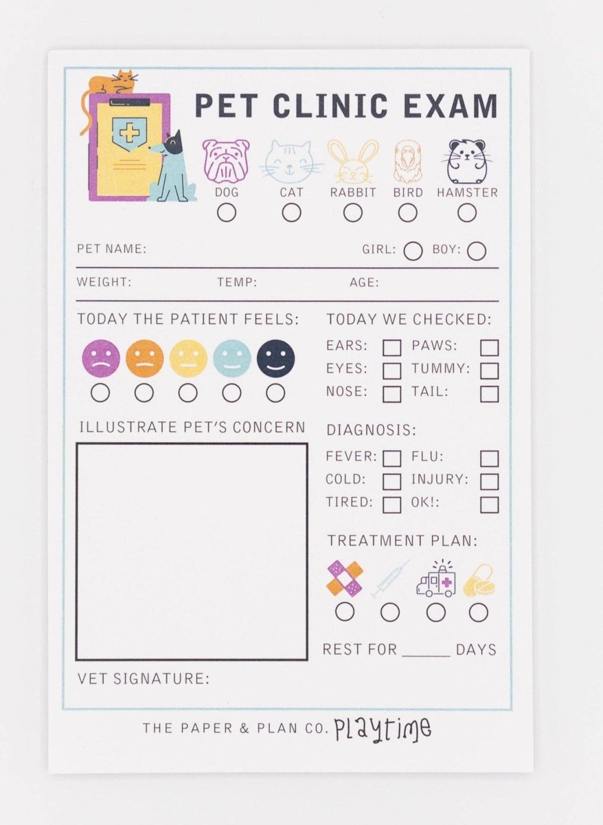 Pet Clinic Exam Playtime Pad - The Paper and Plan Co. Toys sold by Rosebud & Jo
