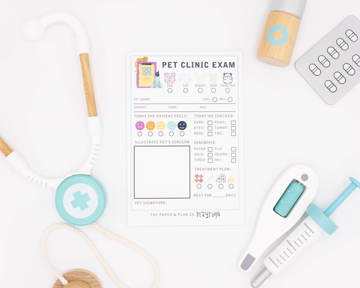 Pet Clinic Exam Playtime Pad - The Paper and Plan Co. Toys sold by Rosebud & Jo