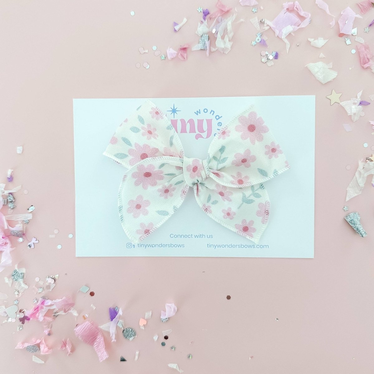 Pink Flowers Fabric Bow – Handmade Small Reversible Alligator Clip - Tiny Wonders Bows Hair Accessory sold by Rosebud & Jo