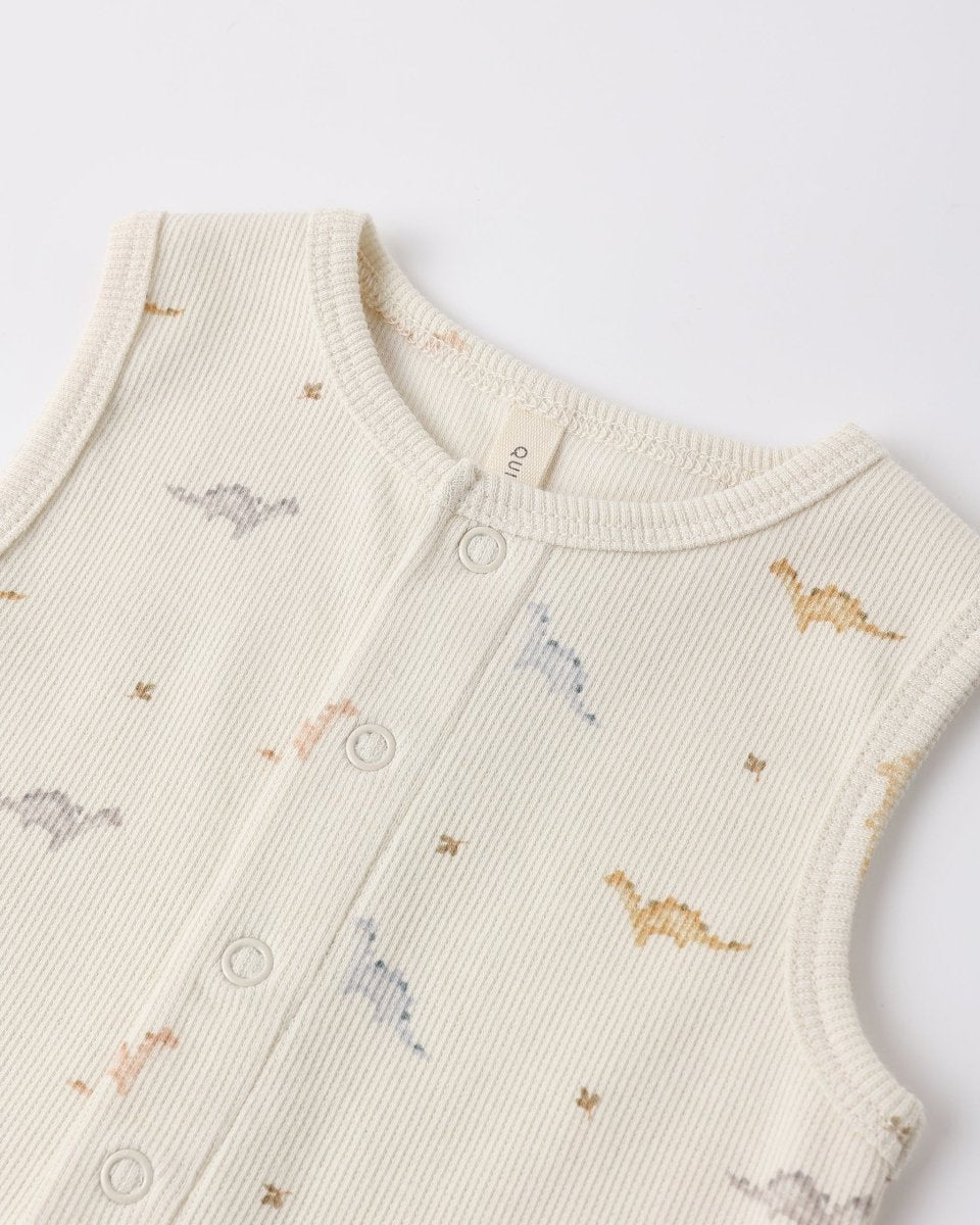 Ribbed Henley Romper || Dinos - Quincy Mae Rompers & Jumpers sold by Rosebud & Jo