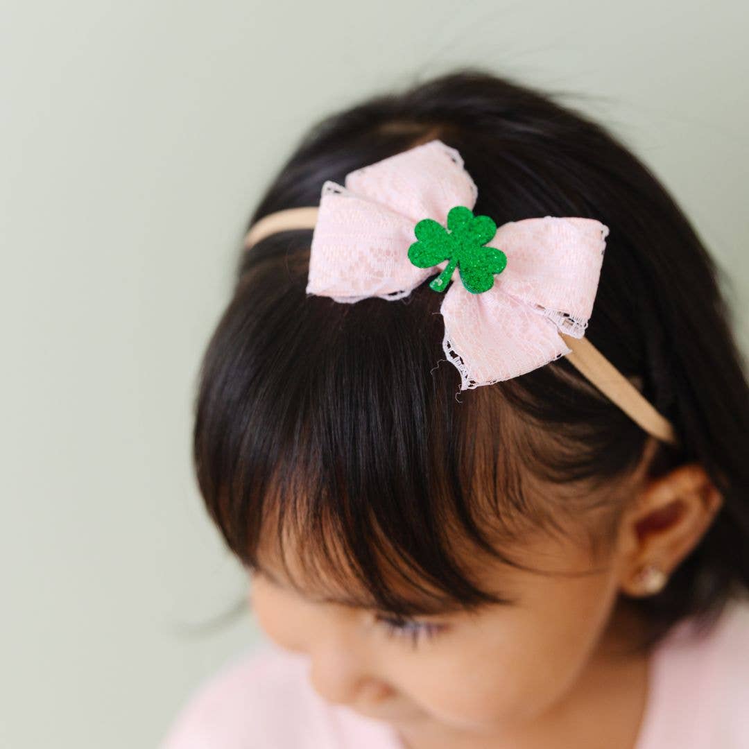 Shamrock Lace St. Patrick's Day Bow Baby Headband - Sweet Wink Hair Accessory sold by Rosebud & Jo
