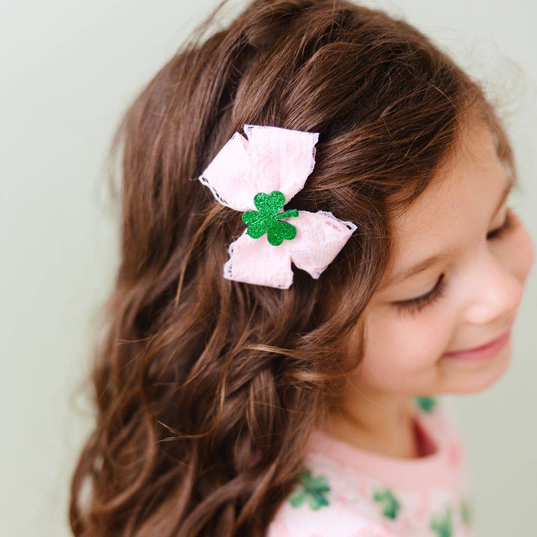 Shamrock Lace St. Patrick's Day Bow Clip - Sweet Wink Hair Accessory sold by Rosebud & Jo