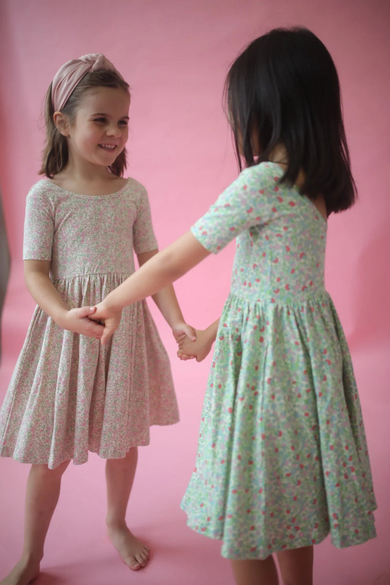 Short Sleeve Twirl Dress in Bella Pink Floral - Good Apples Kids Baby & Toddler Clothing sold by Rosebud & Jo