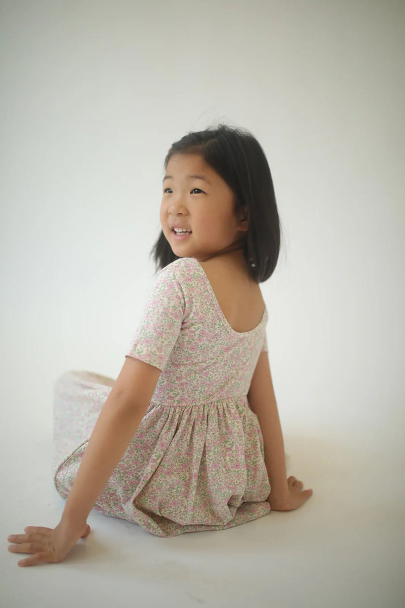 Short Sleeve Twirl Dress in Bella Pink Floral - Good Apples Kids Baby & Toddler Clothing sold by Rosebud & Jo
