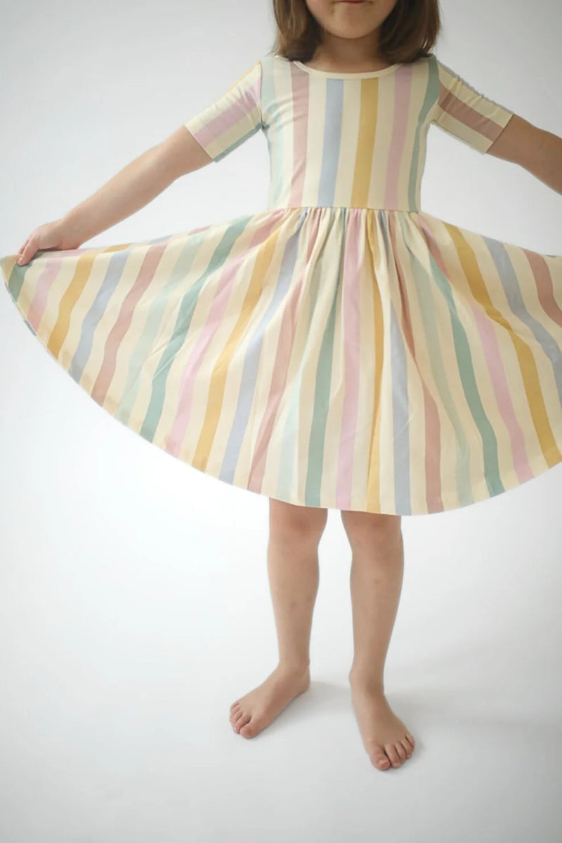 Short Sleeve Twirl Dress in Pastel Stripes - Good Apples Kids Baby & Toddler Clothing sold by Rosebud & Jo