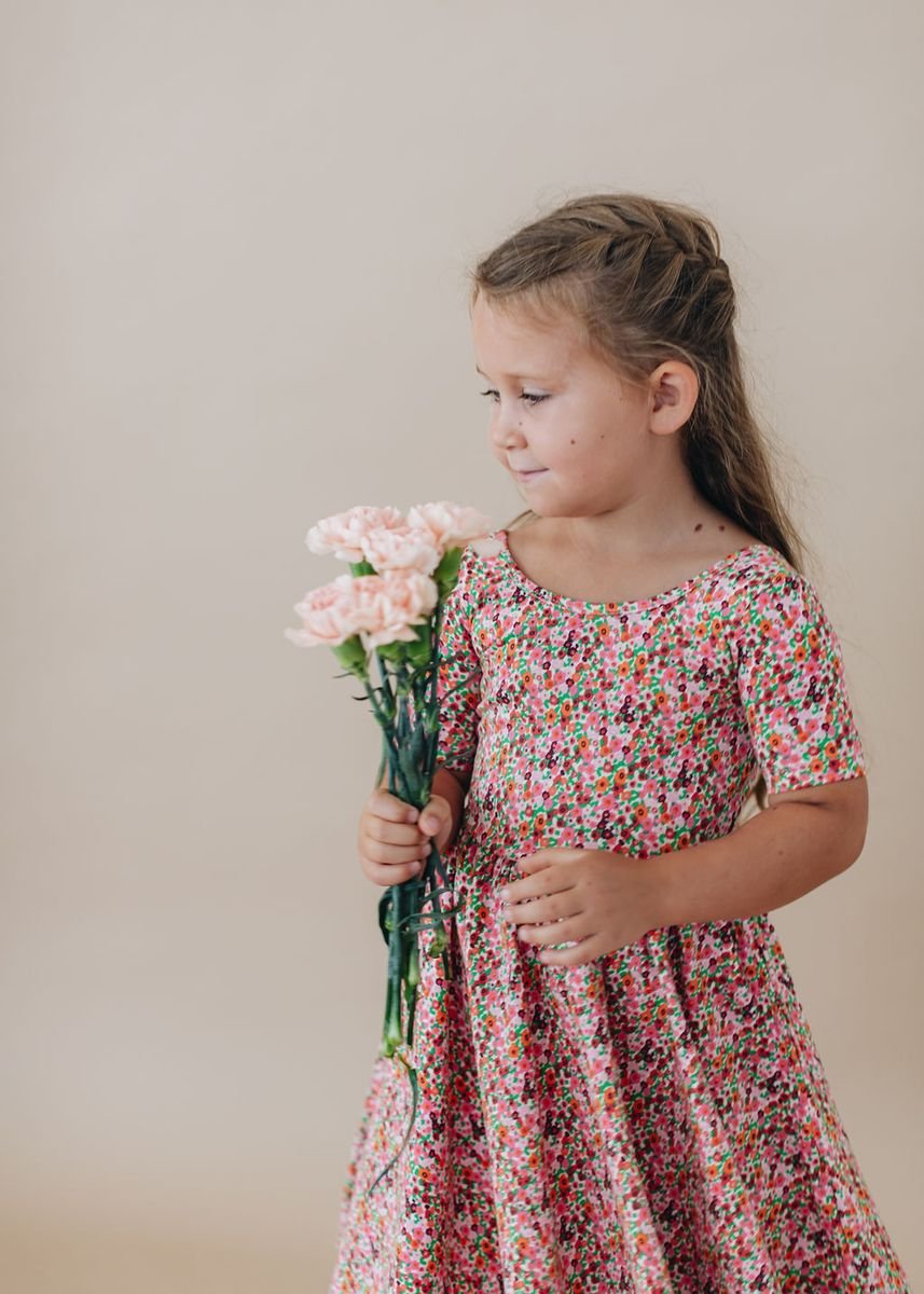 Short Sleeve Twirl Dress in Posy Pop - Good Apples Kids Dresses sold by Rosebud & Jo