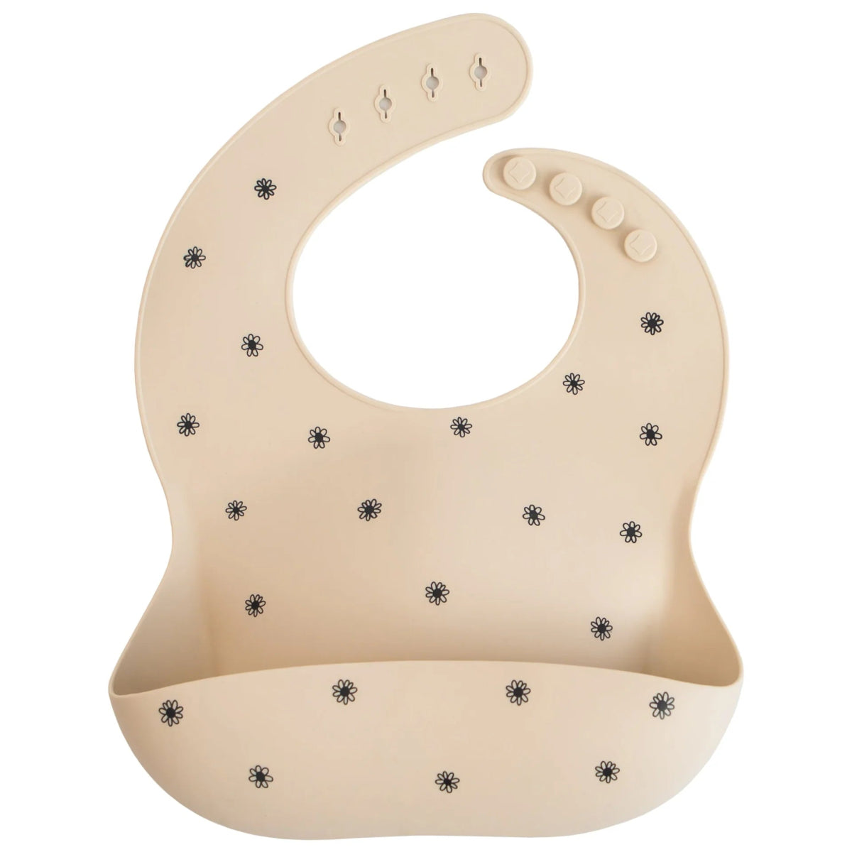 Silicone Baby Bib – Black Daisy - Mushie Bib sold by Rosebud & Jo