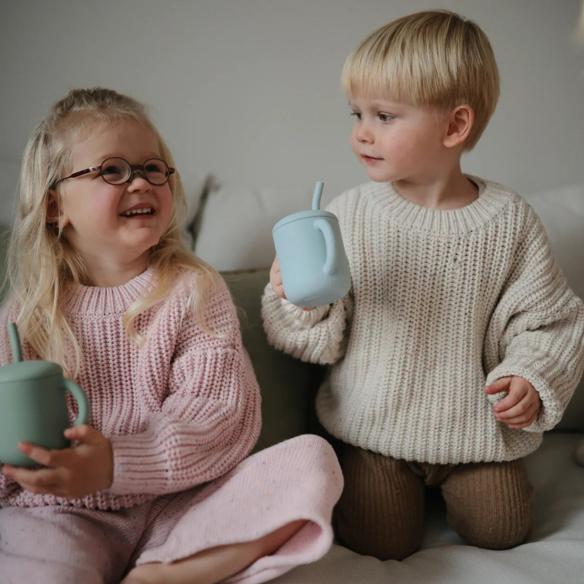Silicone Training Cup + Straw - mushie feeding sold by Rosebud & Jo