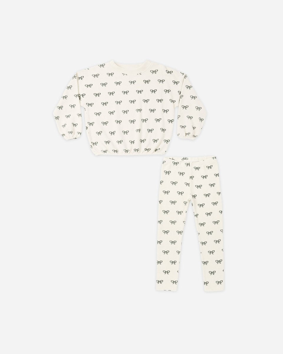 Spongey Knit Set Evergreen Bows - Rylee + Cru Top & Bottom Sets sold by Rosebud & Jo