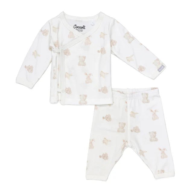 Stuffed Animal Print Take Me Home Set with Mitten Cuffs | Rosebud & Jo - Coccoli Top & Bottom Sets sold by Rosebud & Jo