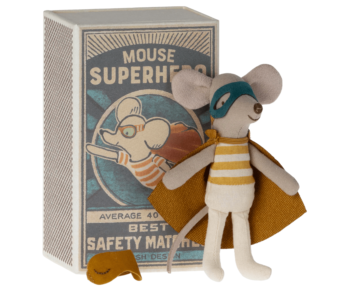 Super Hero, Little Brother in Matchbox - Maileg Toy sold by Rosebud & Jo